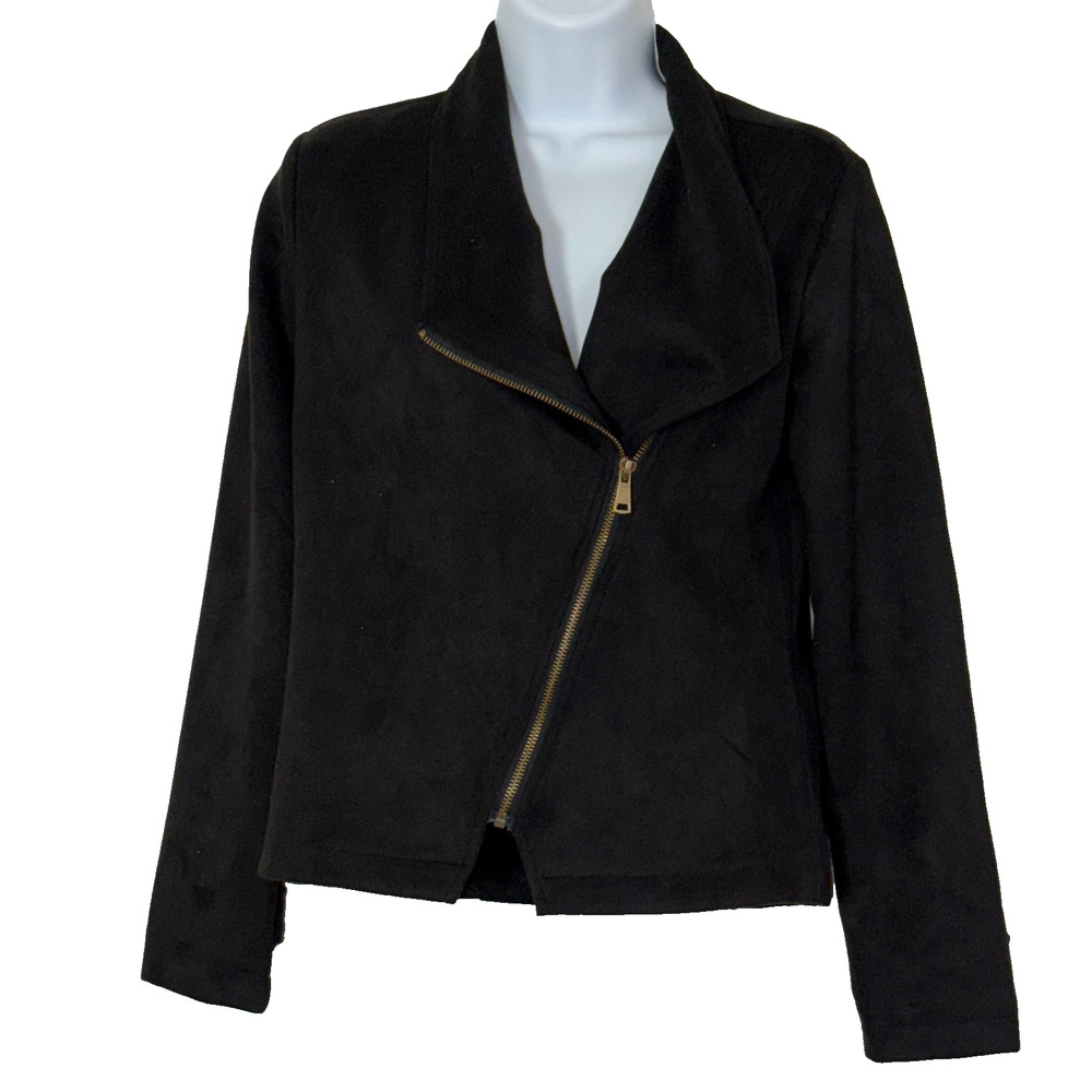 Blu Pepper Jacket Womens M Black Faux Suede Angle Zip Long Sleeve